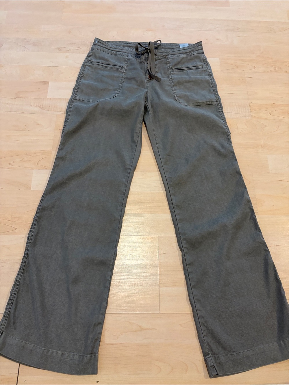 Level 99 Olive Green Linen Blend Wide Leg Pants Size 27 Drawstring Casual